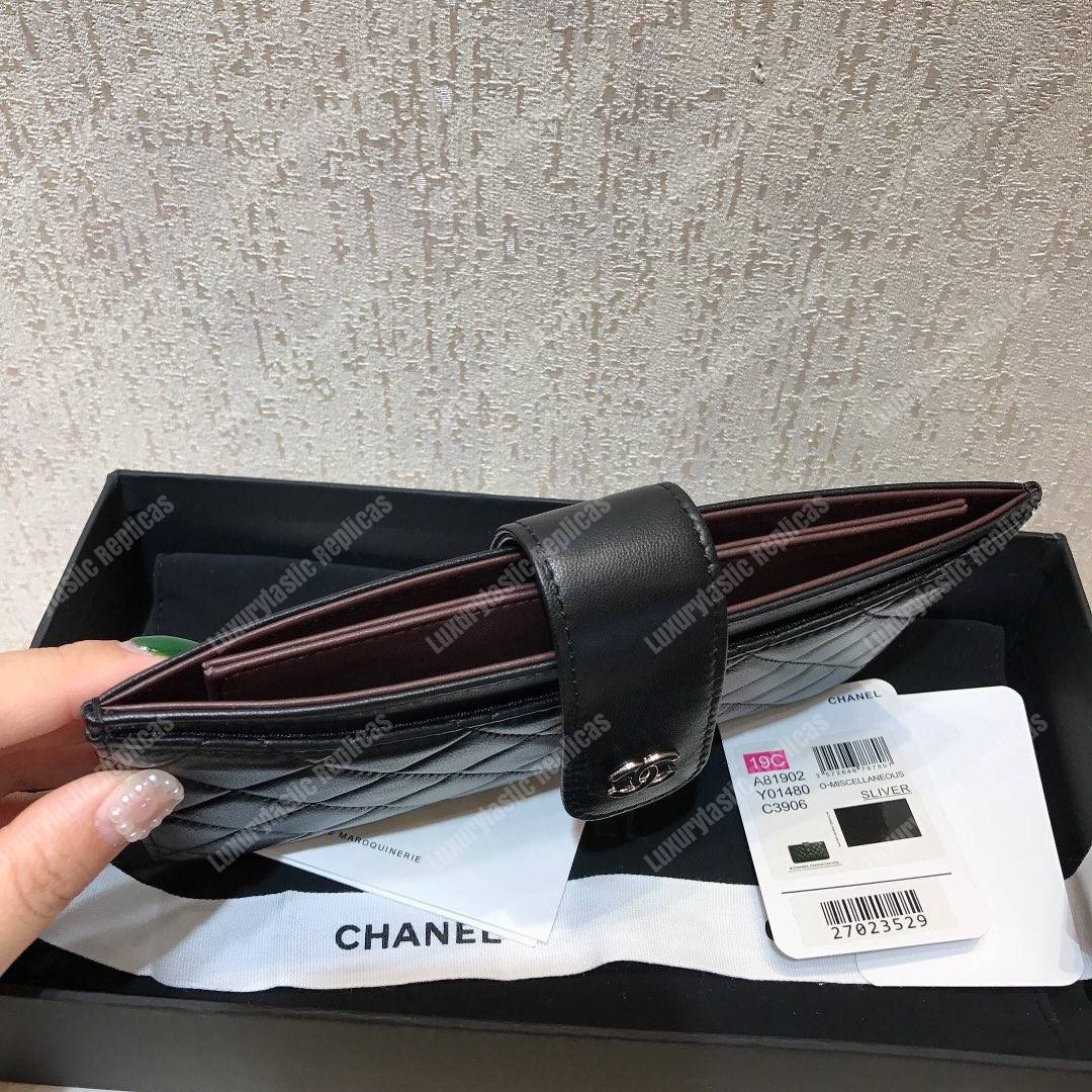Ch*el classic pouch lambskin leather silver tone black