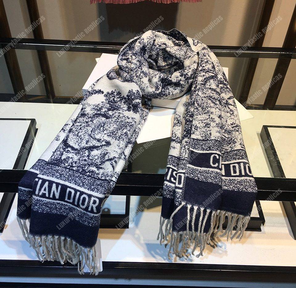 CD Toile de Jouy Stole Blue Cashmere & Wool