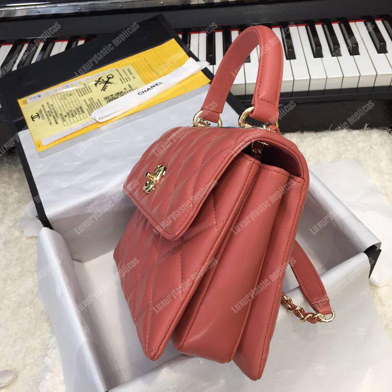 Ch*el small flap bag with top handle dark pink-gold
