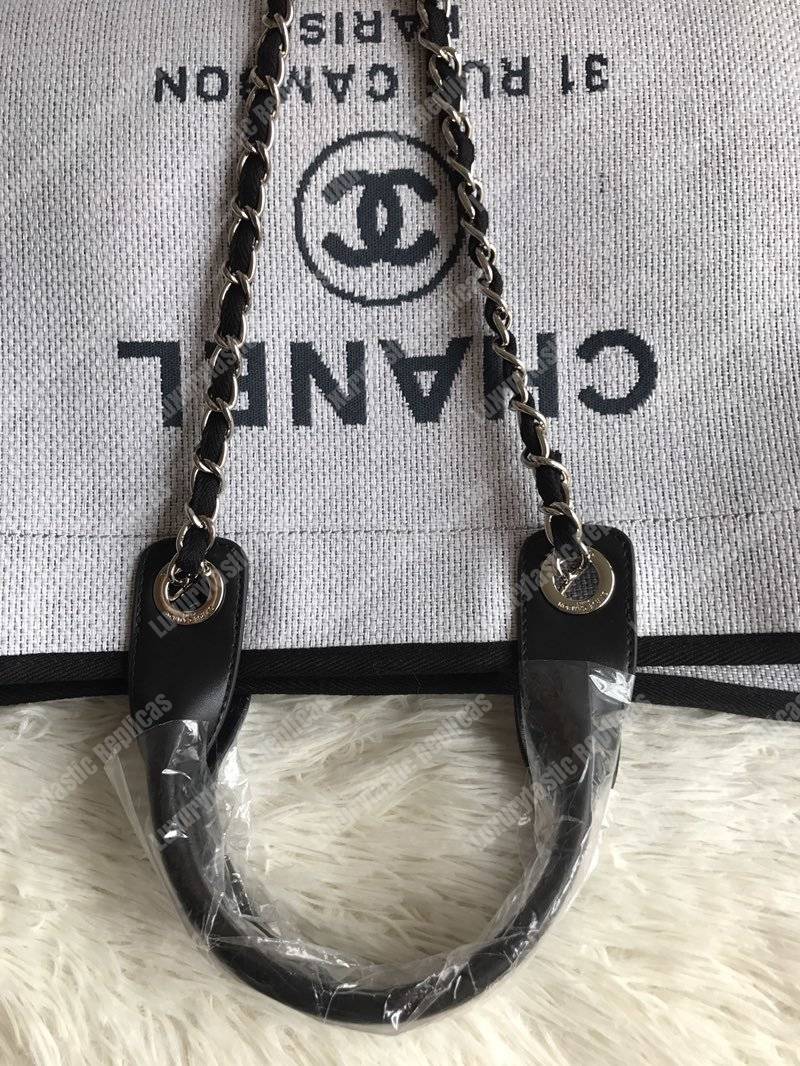 Ch*el deauville fabric tote gray/black