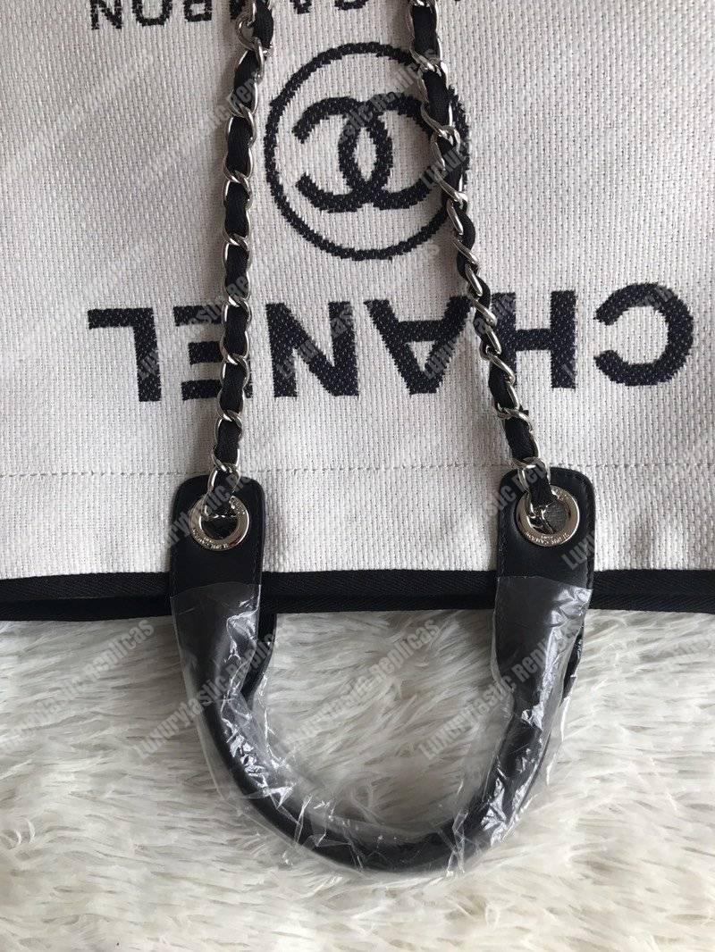 Ch*el deauville fabric tote white/black