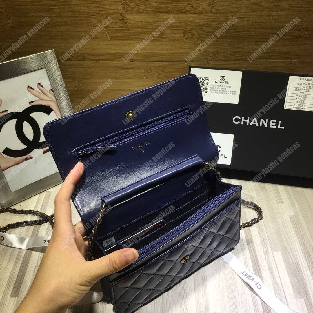 Ch*el le boy wallet on chain – woc dark blue quilted lambskin gold-toned
