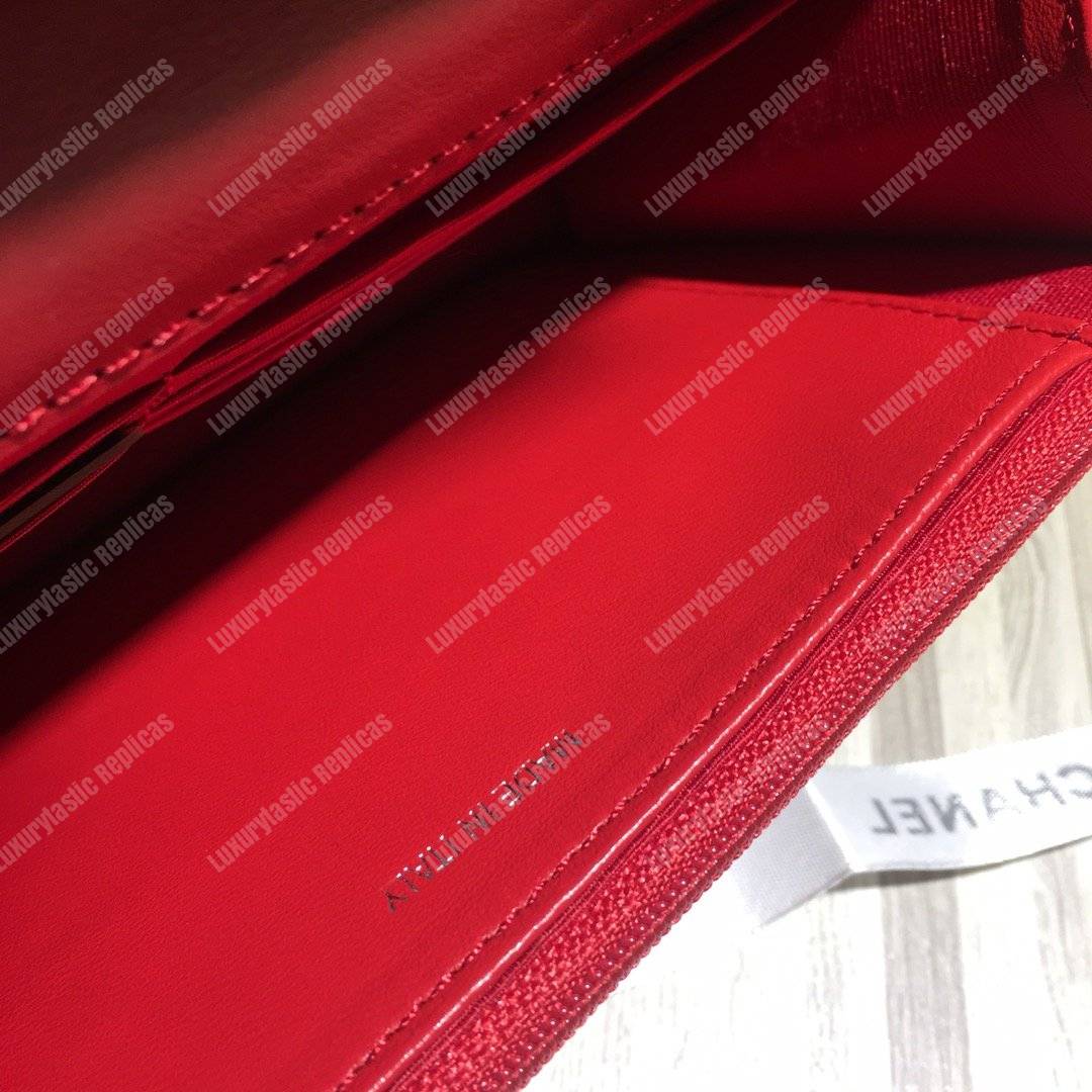 Ch*el le boy wallet on chain – woc red quilted lambskin silver-toned