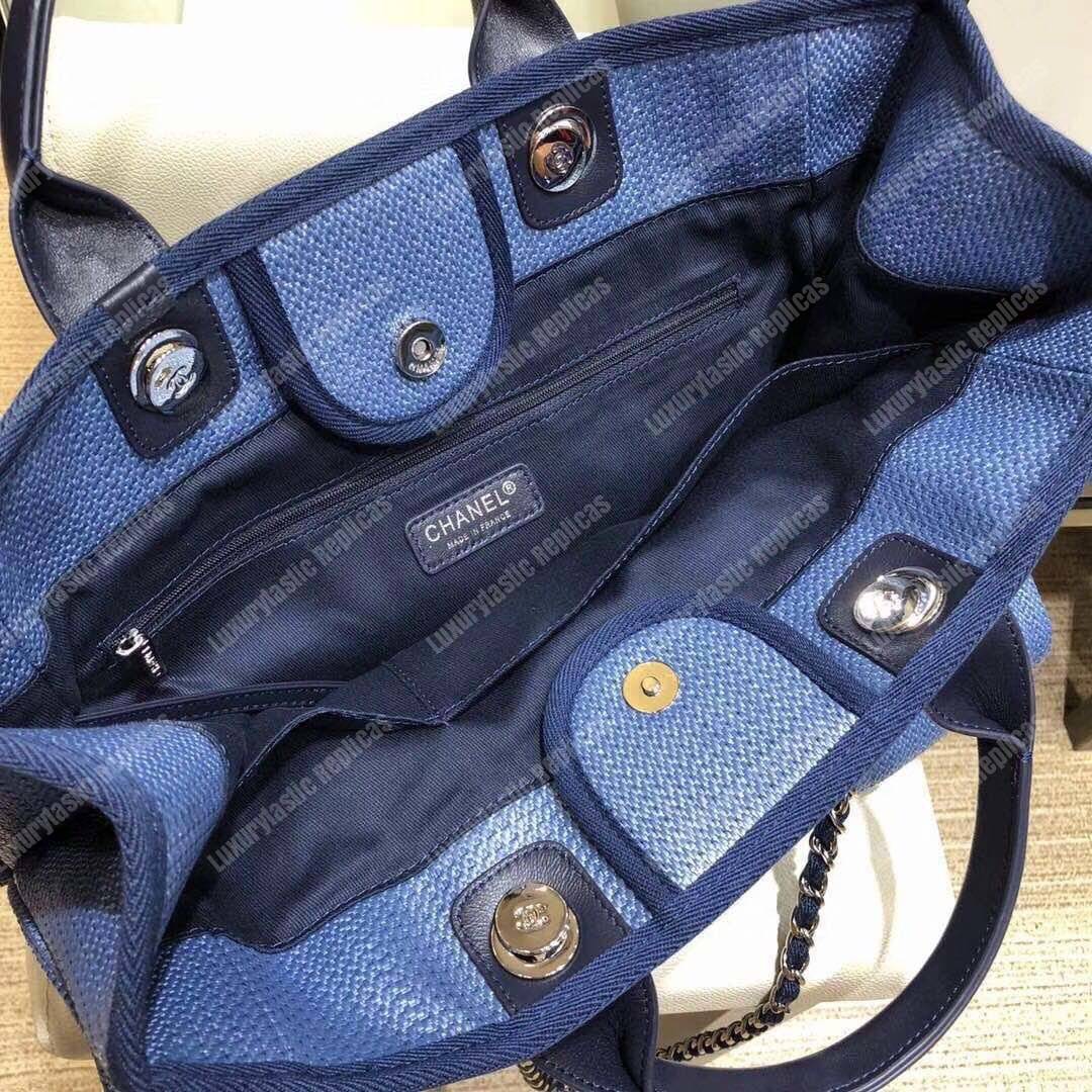 Ch*el deauville fabric tote cobalt/navy blue