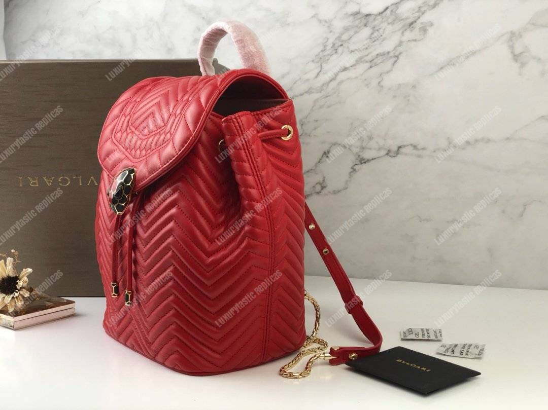 BVL Serpenti Forever Quilted Nappa Leather Backpack Flame Coral