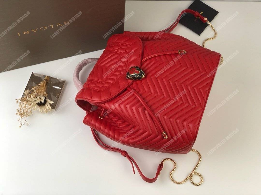 BVL Serpenti Forever Quilted Nappa Leather Backpack Flame Coral