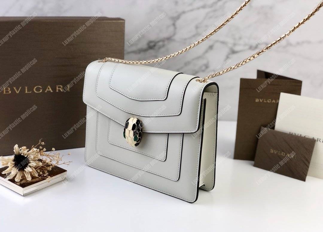 BVL Serpenti Forever Flap Cover Bag White Agate