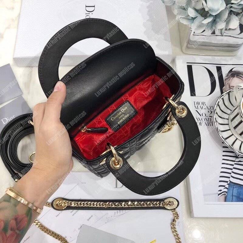 mini lady D*or lambskin bag with gold-toned metal