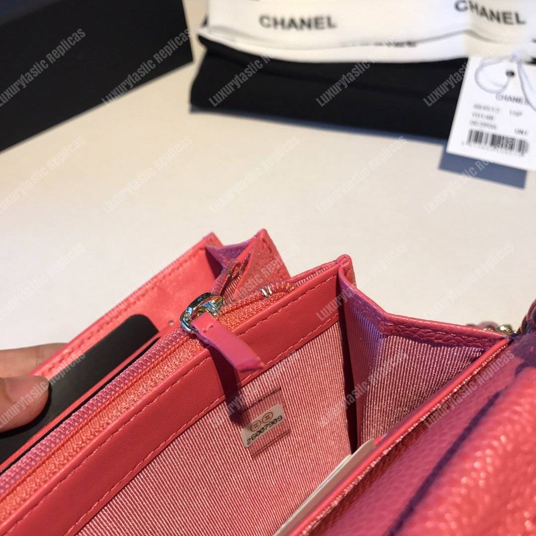 Ch*el classic clutch with chain – cwc caviar pink silver-toned