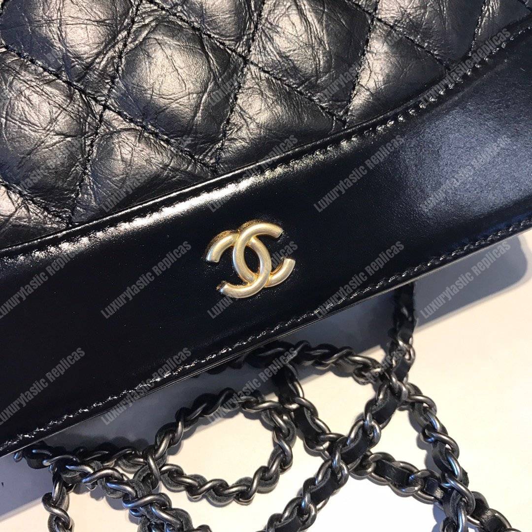 Ch*el wallet on chain – woc aged & smooth calfskin black