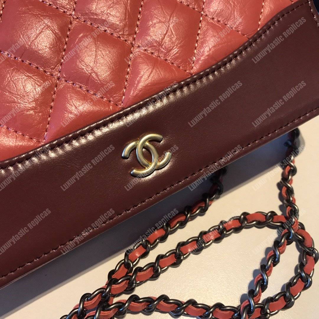 Ch*el wallet on chain – woc aged & smooth calfskin red