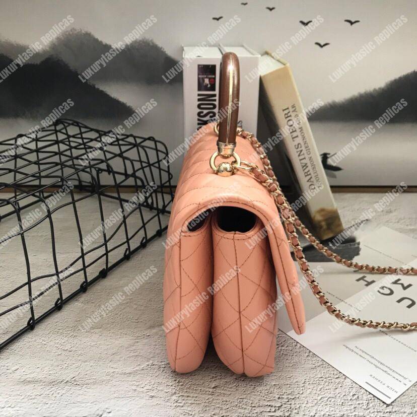 Ch*el flap bag with top handle beige