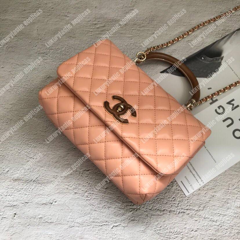 Ch*el flap bag with top handle beige