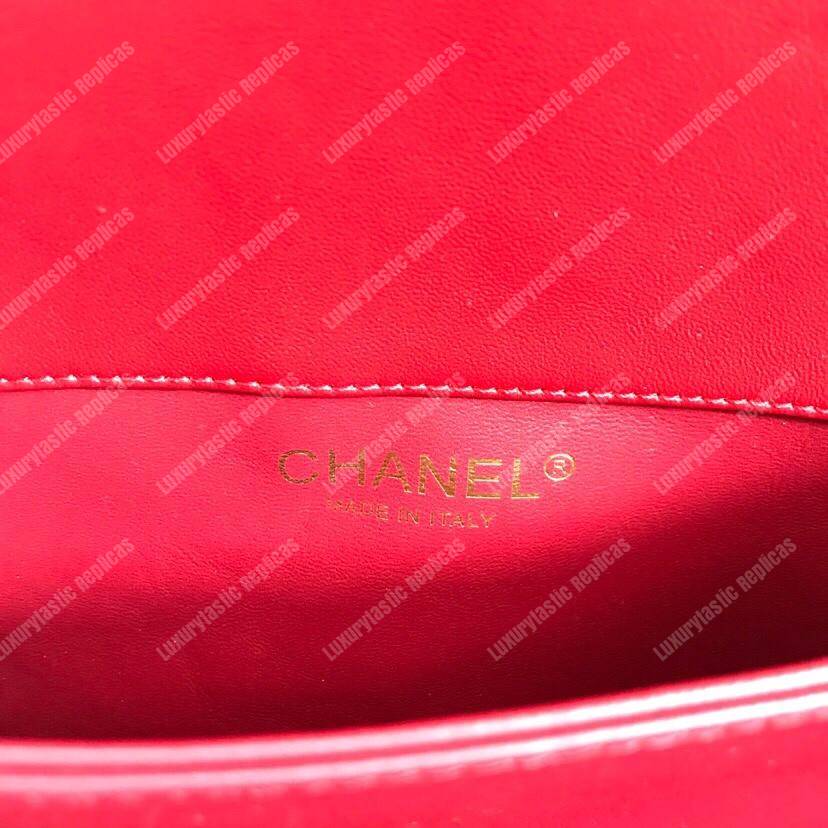 Ch*el flap bag with top handle red
