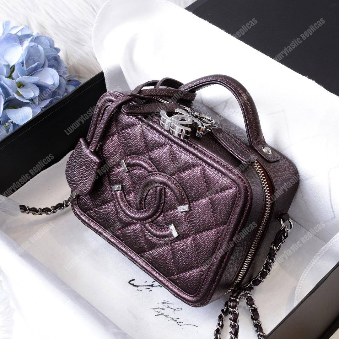 Ch*el small vanity case burgundy