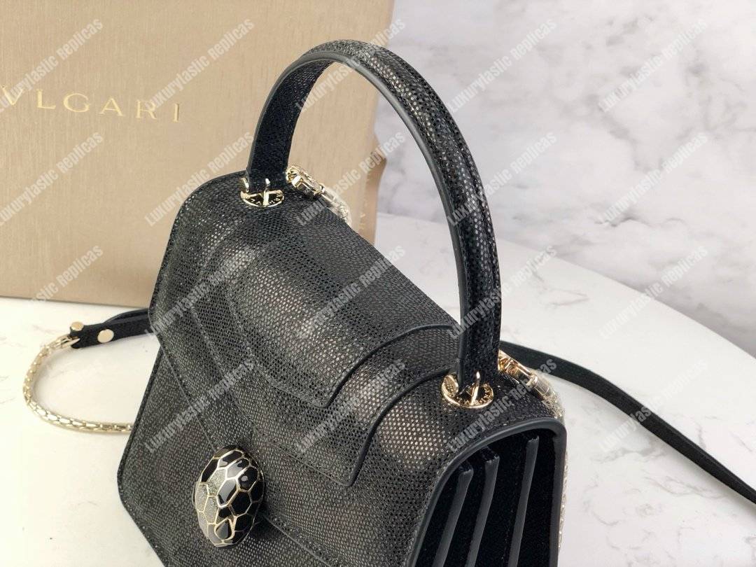 BVL Serpenti Forever Crossbody Small Tophandle Bag Black Karung