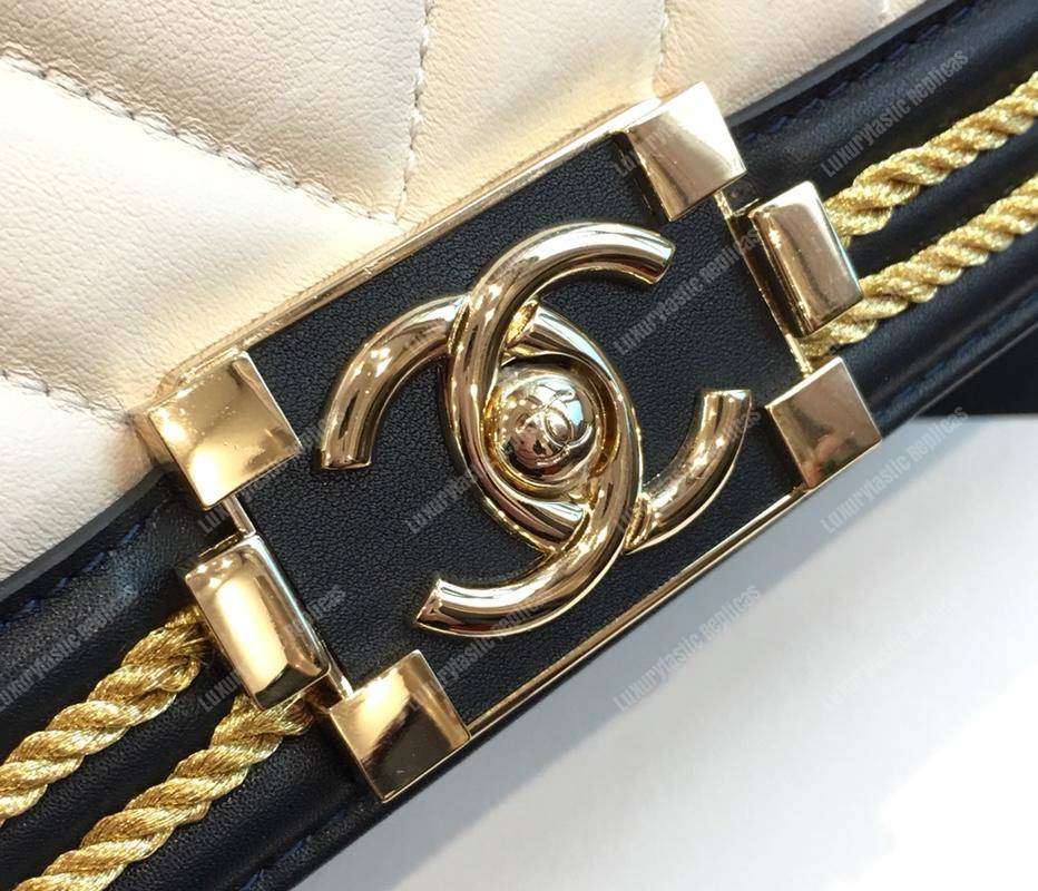 Ch*el medium boy handbag white