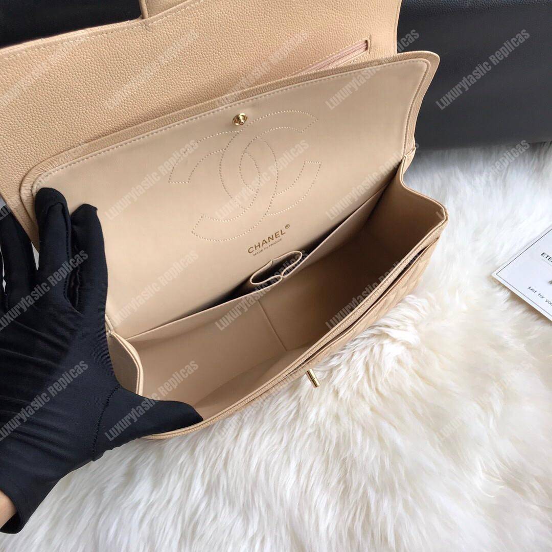 Ch*el large classic handbag beige
