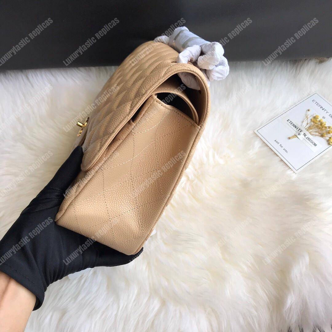 Ch*el large classic handbag beige