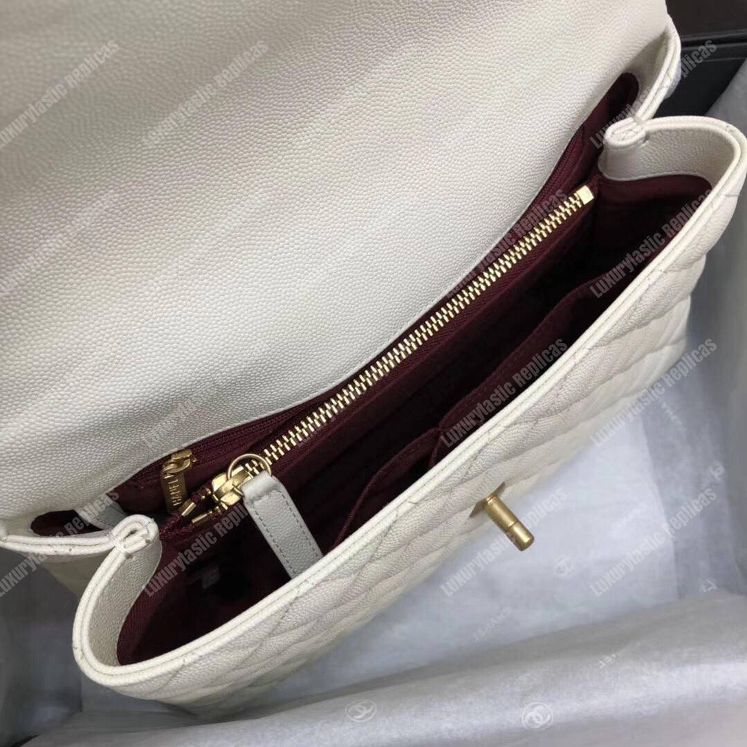 Ch*el flap bag with top handle white