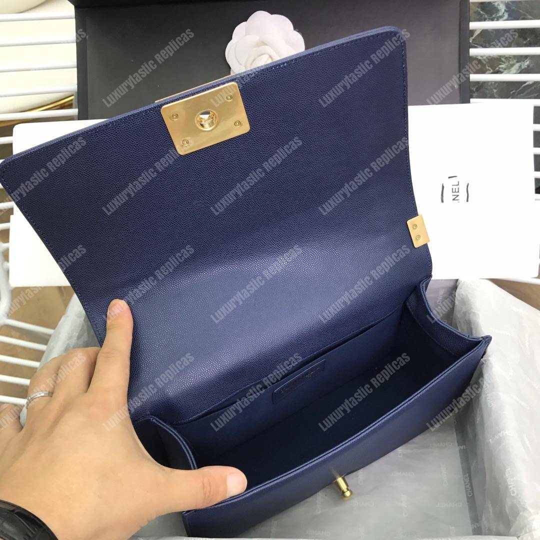 Ch*el boy medium handbag navy blue