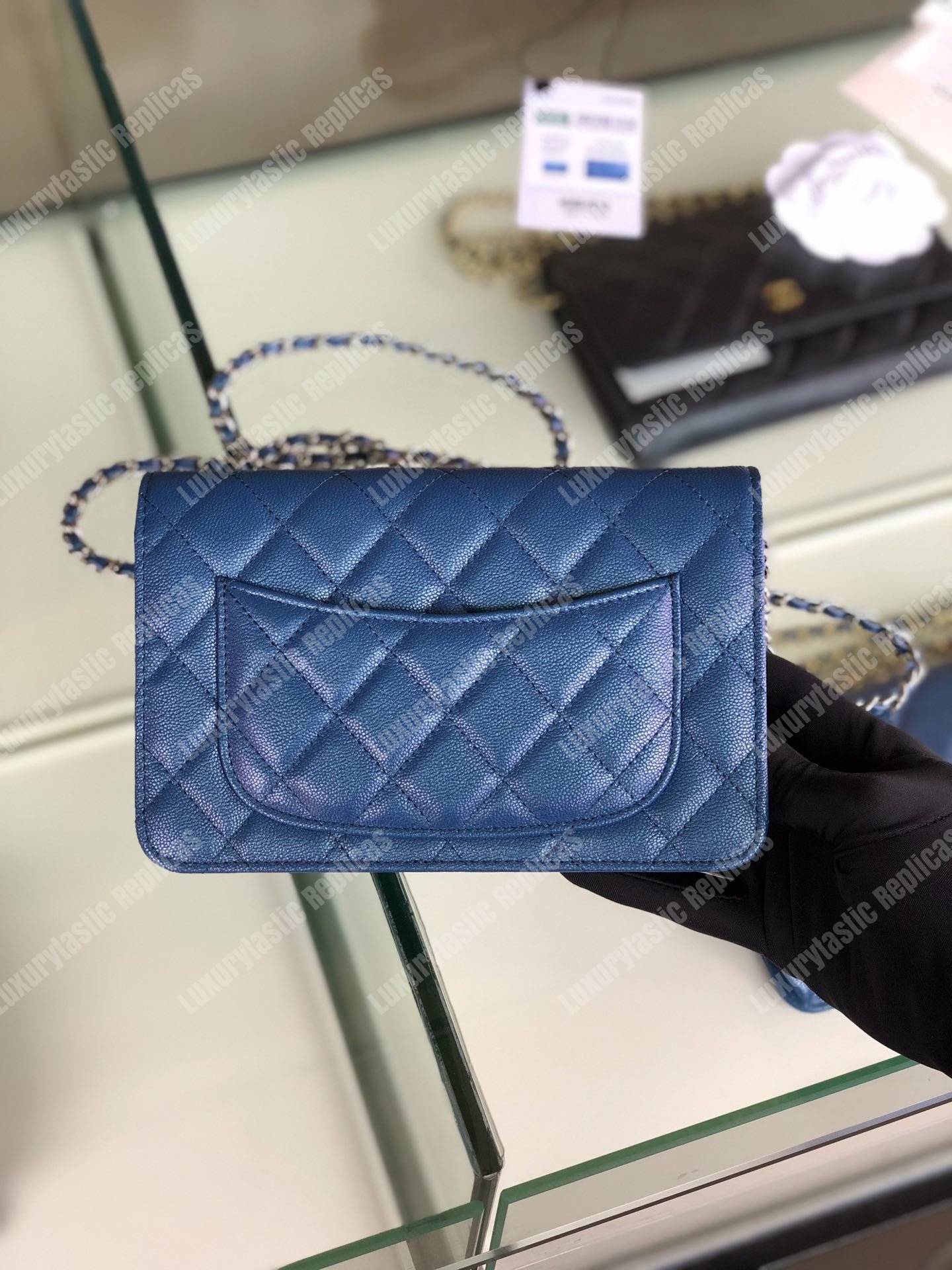 Ch*el wallet on chain – woc classic caviar silver-toned metal blue