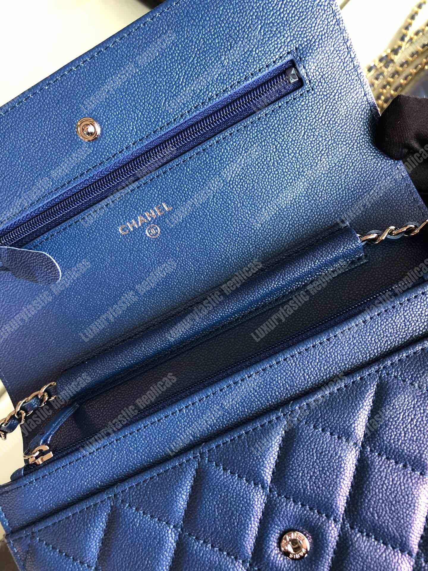 Ch*el wallet on chain – woc classic caviar silver-toned metal blue
