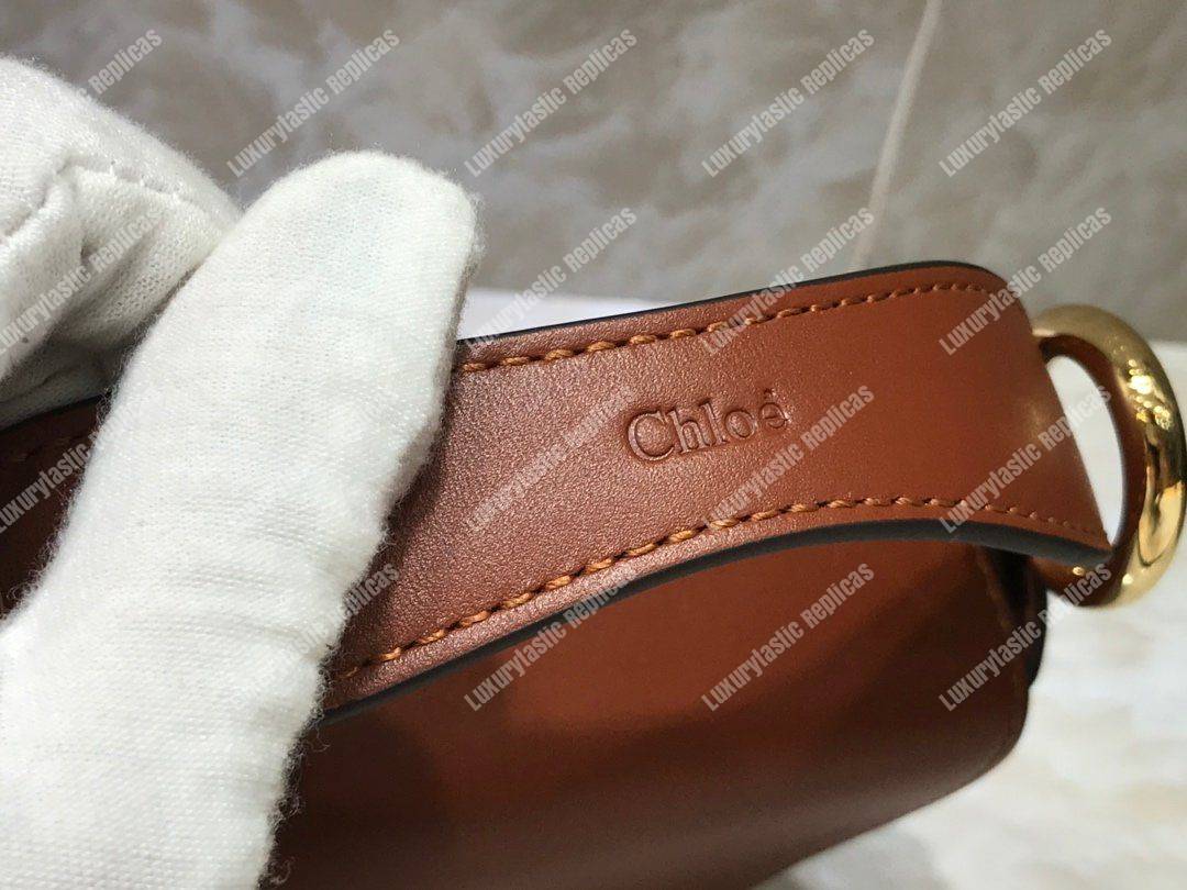 Chloe Mini Chloe C Bag In Shiny And Suede Calfskin Brown