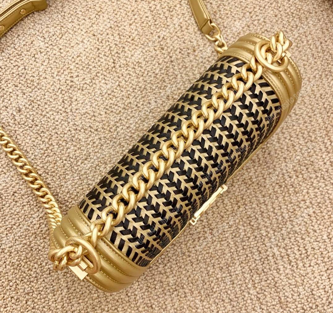 Ch*el boy medium handbag gold & black