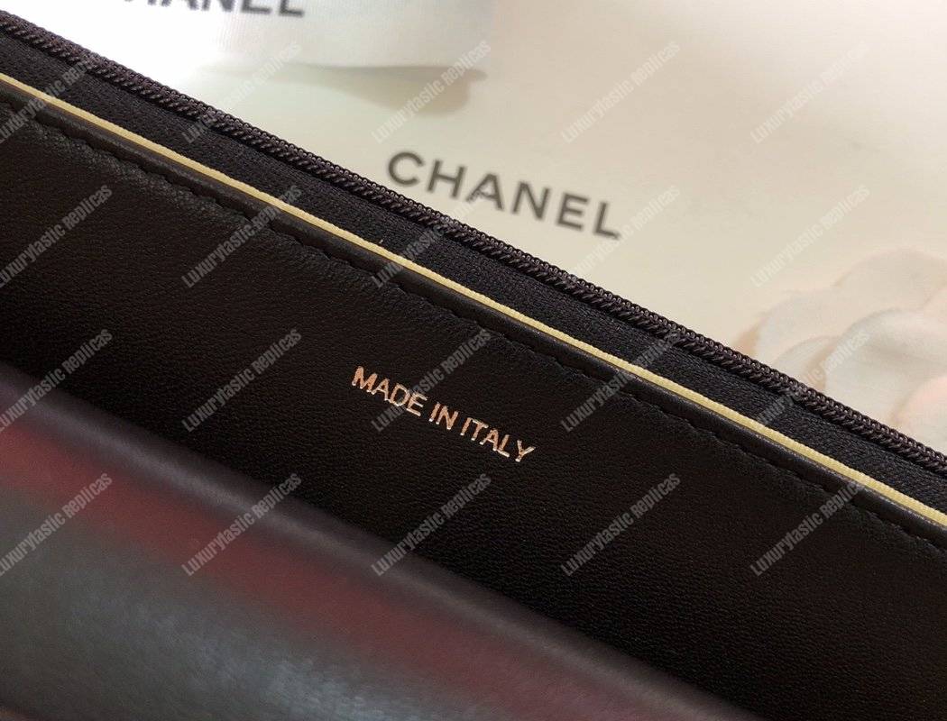 Ch*el wallet on chain – woc color pop cc lambskin black