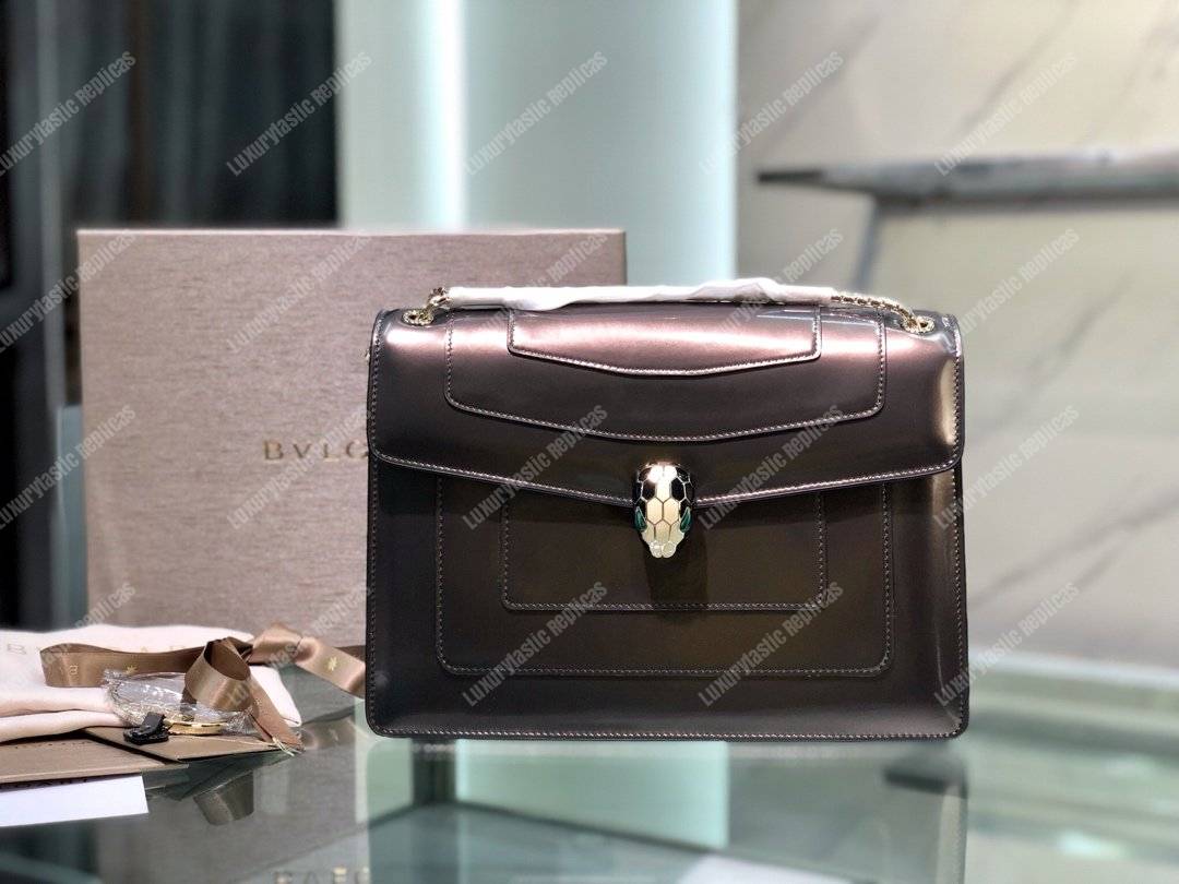 BVL Serpenti Forever Flap Cover Bag Metallic Rose Quartz