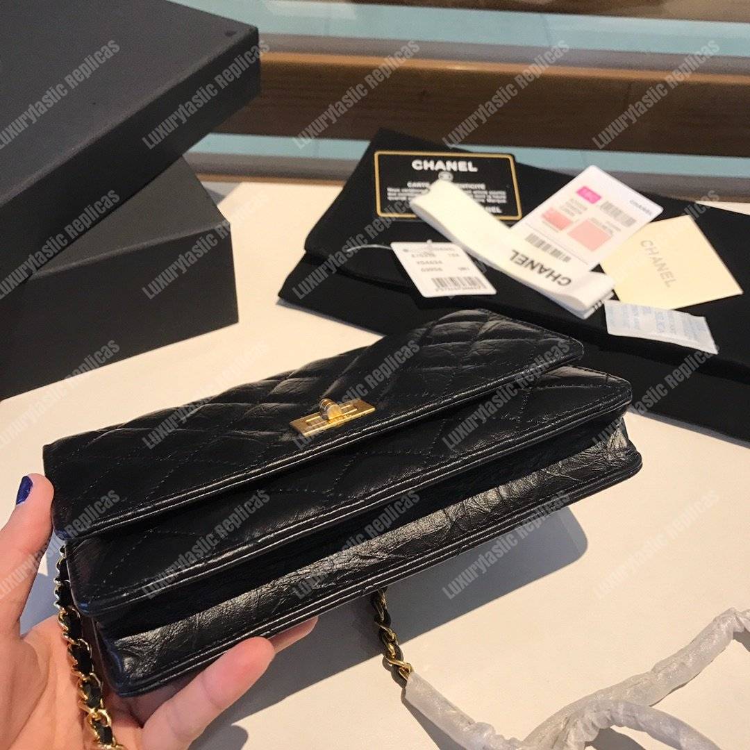 Ch*el wallet on chain – woc aged calfskin black