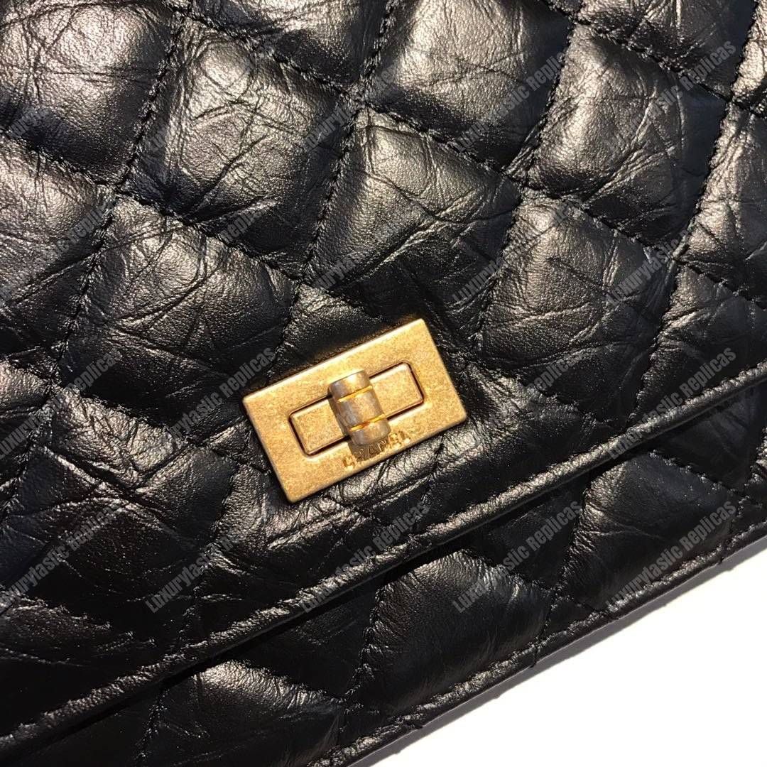 Ch*el wallet on chain – woc aged calfskin black