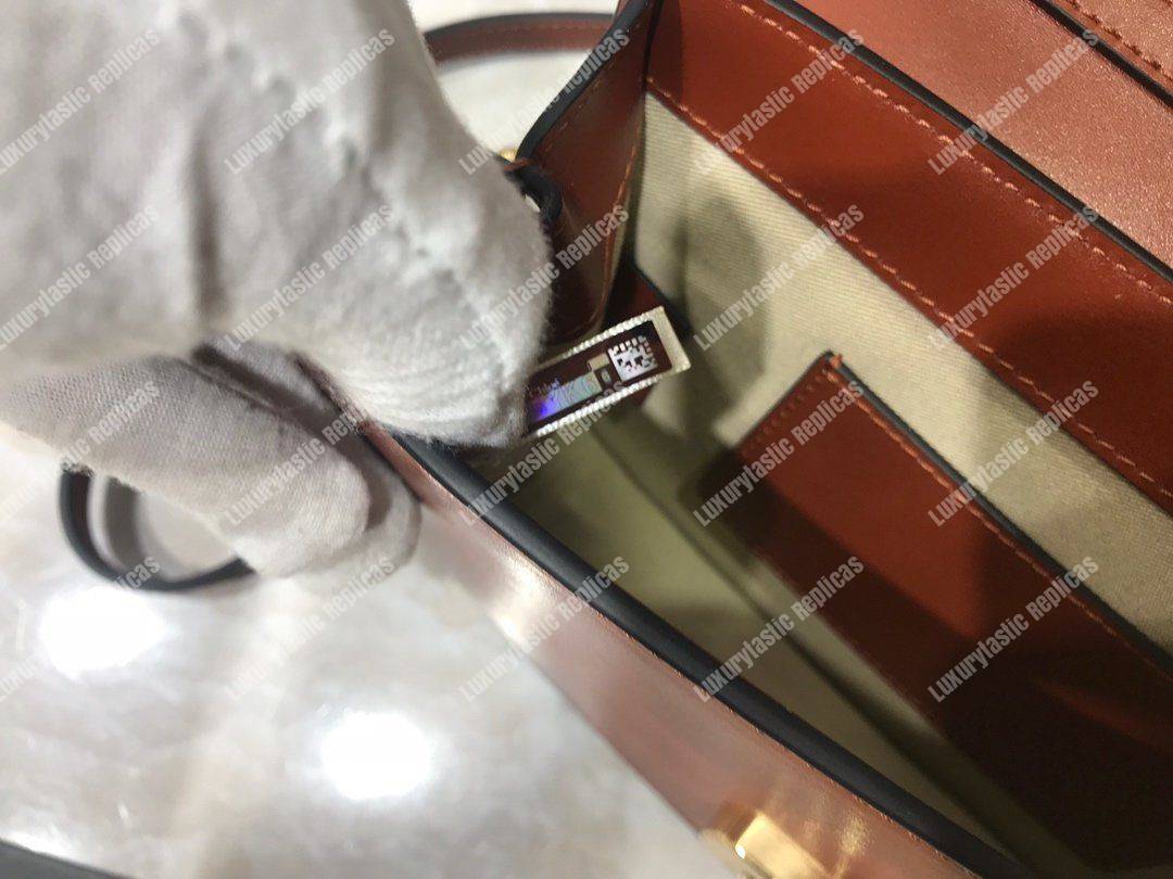 Chloe “C” Clutch With Chain In Shiny And Suede Calfskin Brown