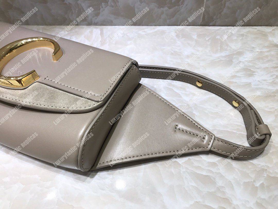 Chloe “C” Belt Bag In Shiny And Suede Calfskin Grey