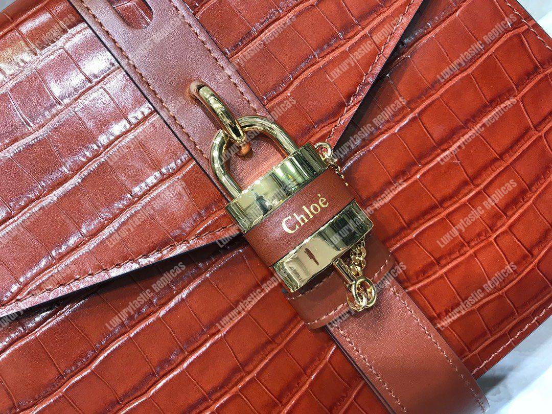 Chloe Medium Aby Day Shoulder Bag In Embossed Croco Effect On Calfskin Brown