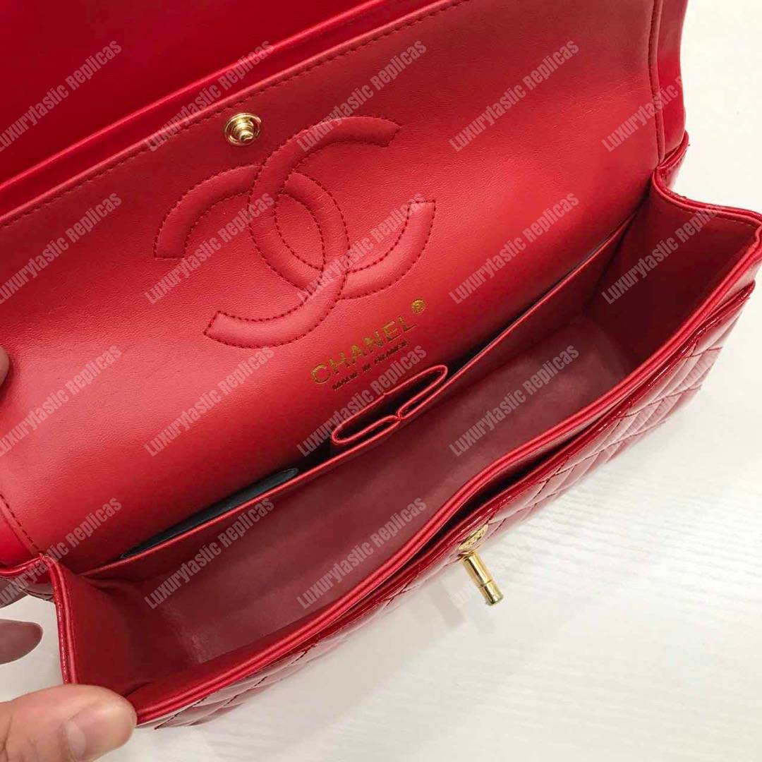 Ch*el classic medium flap bag red