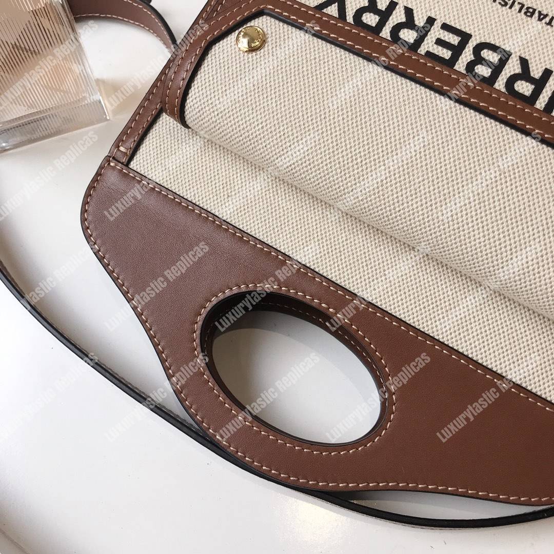 B**rry mini two-tone canvas and leather pocket bag brown