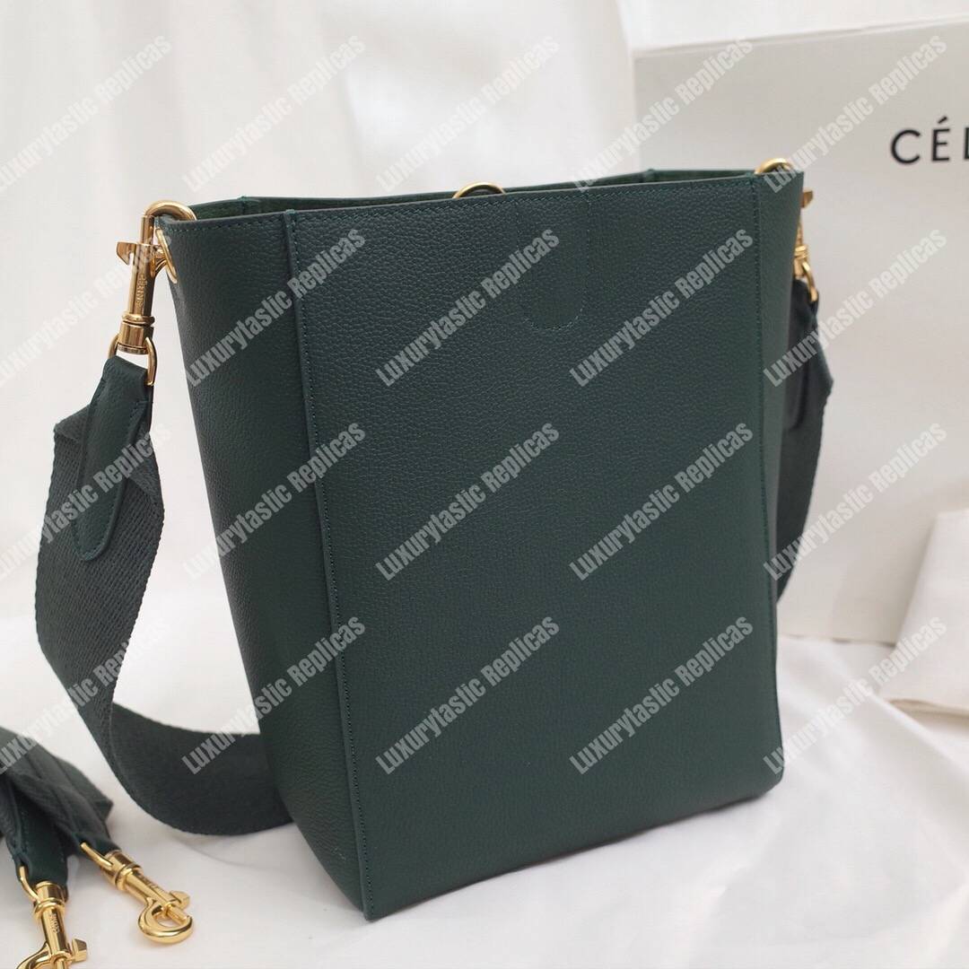 Ce**e sangle small bucket bag in soft grained calfskin amazone