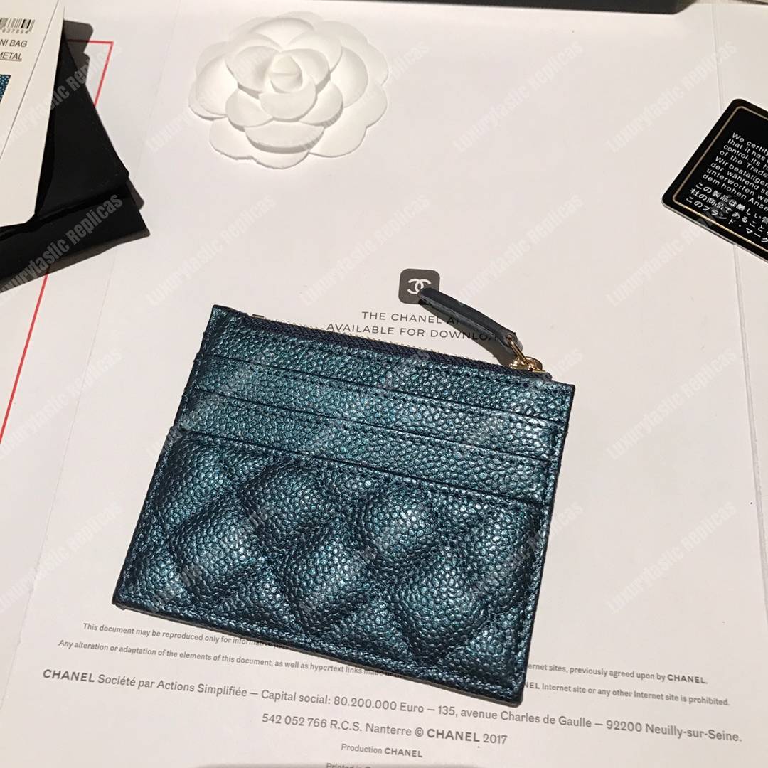 Ch*el classic card holder iridescent turquoise