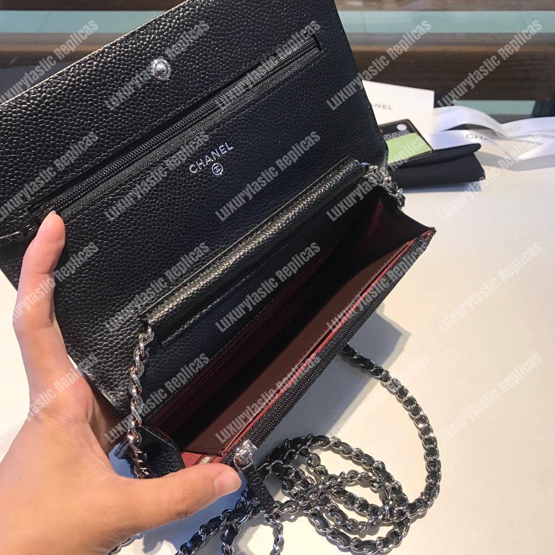 Ch*el wallet on chain – woc classic caviar silver-toned metal black