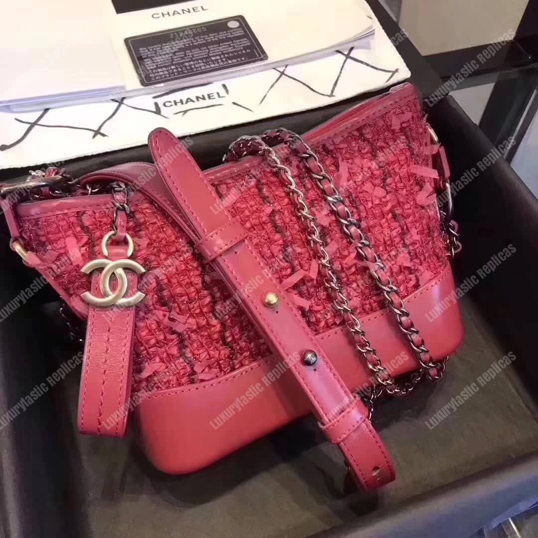 Ch*el medium tweed gabrielle hobo bag red