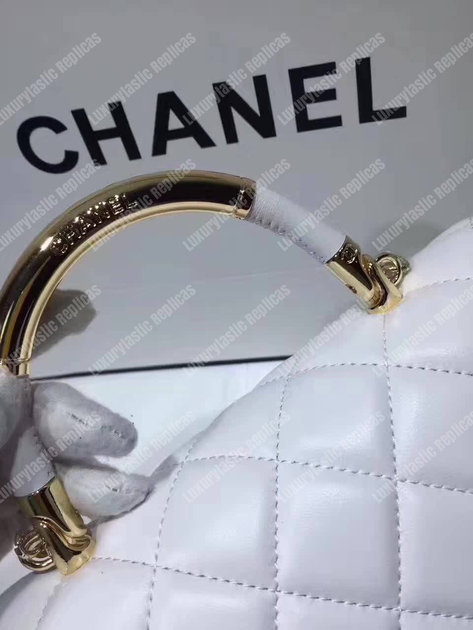Ch*el medium flap bag with top handle white