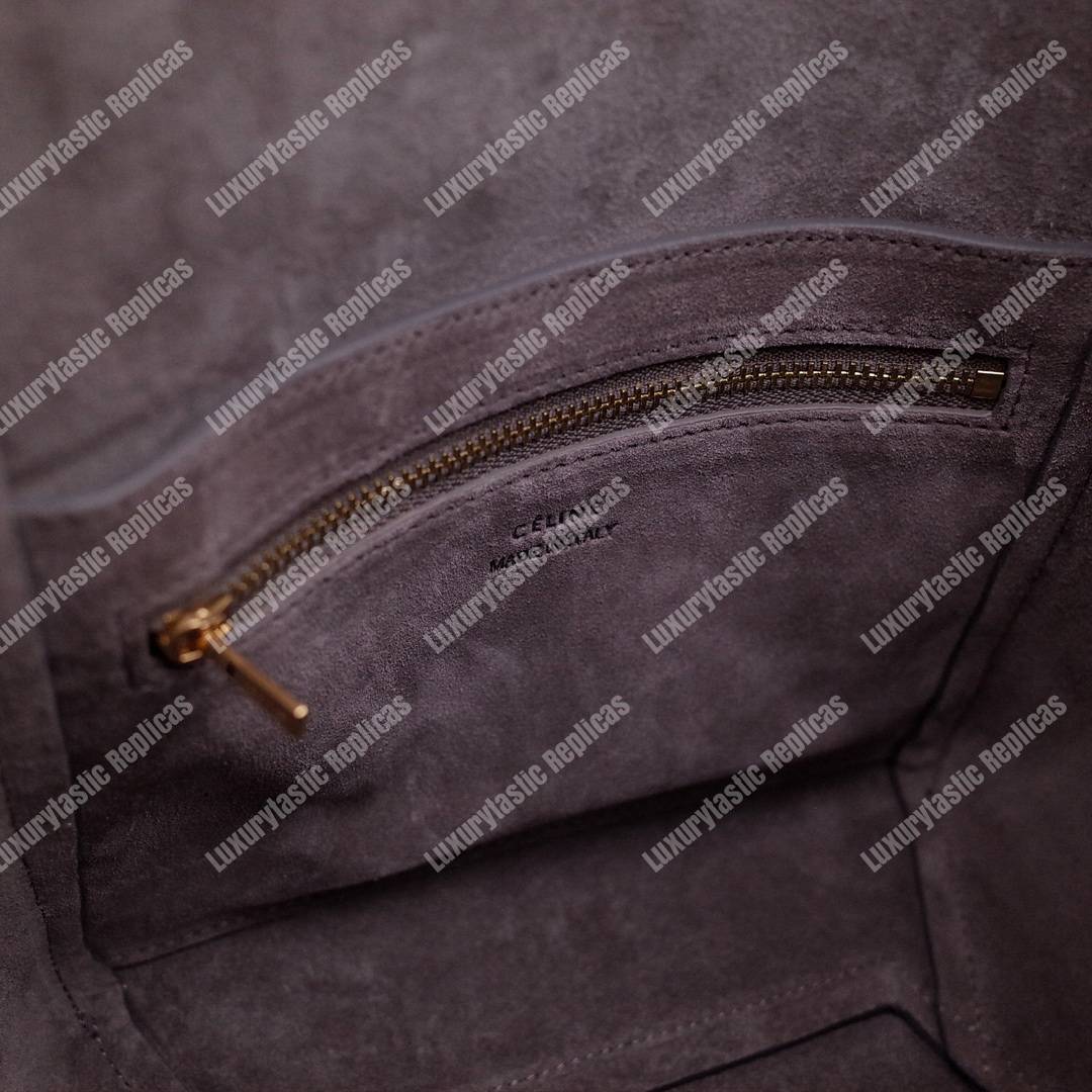 Ce**e sangle small bucket bag in soft grained calfskin grey