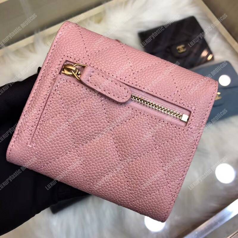Ch*el classic small flap wallet pink khaki interior