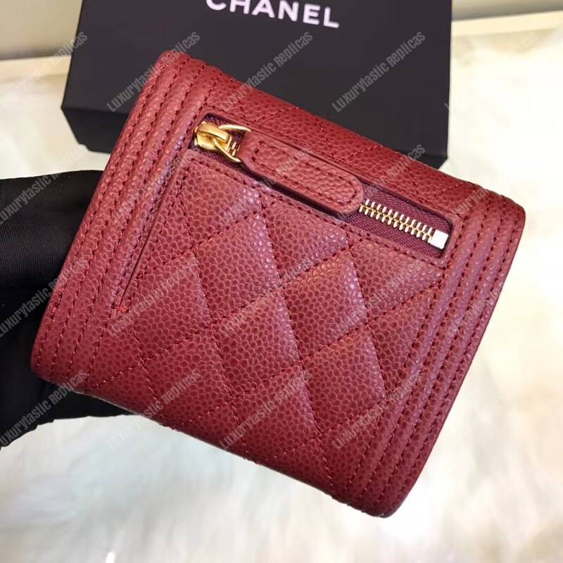 Ch*el boy small flap wallet burgundy