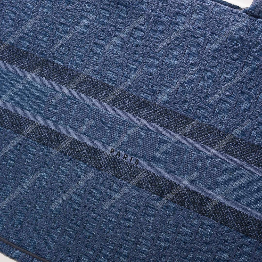D*or book tote bag denim blue oblique embroidered canvas