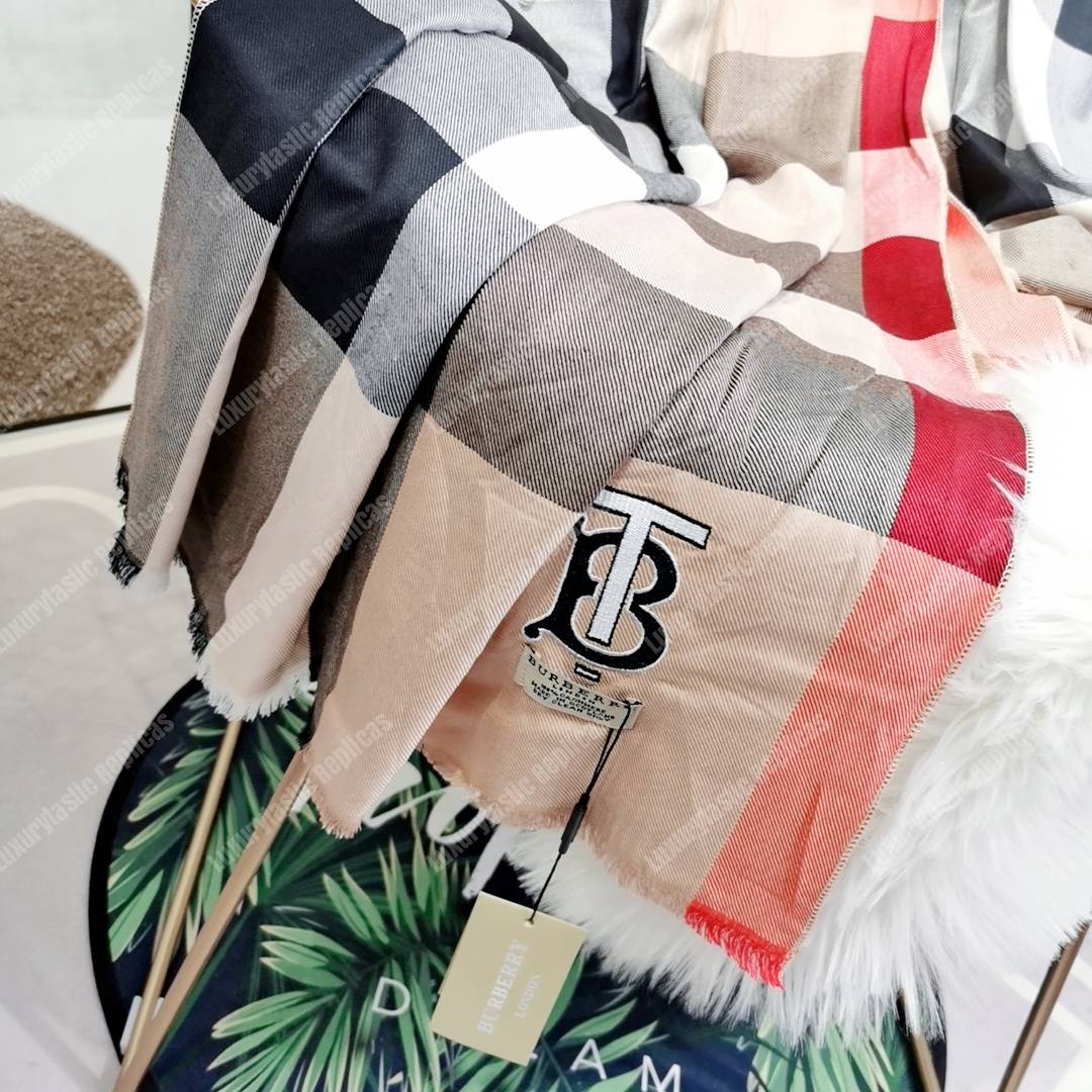 B**rry cashmere scarf black beige red tb monogram