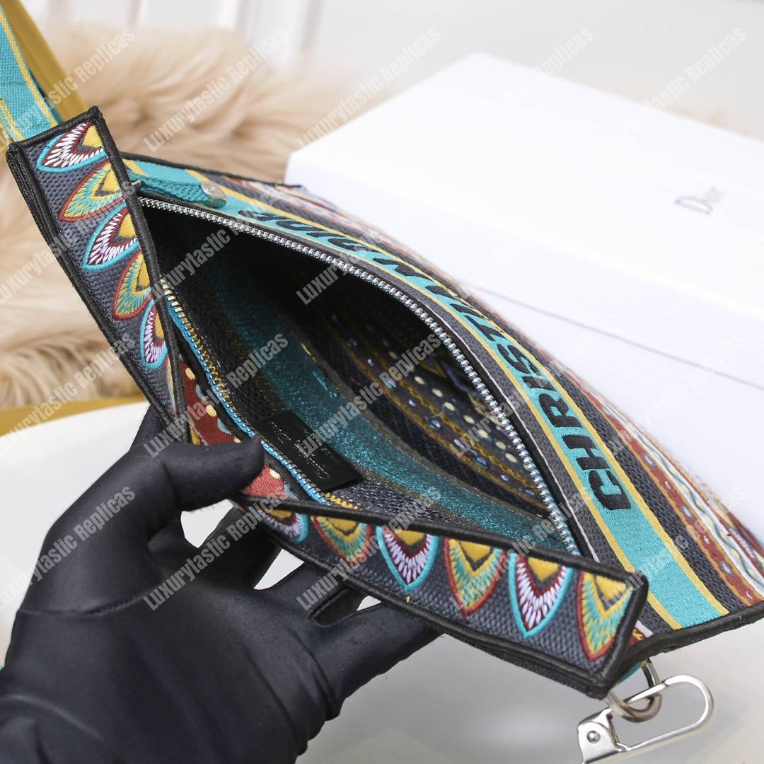 D*or multicolored embroidered canvas clutch