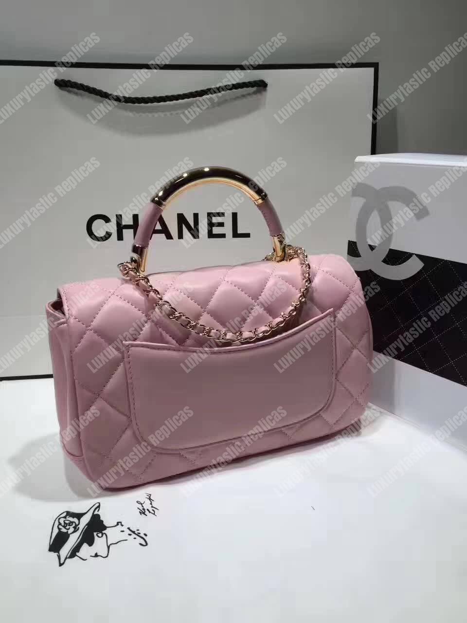 Ch*el medium flap bag with top handle pink